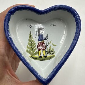 Vtg HB HENRIOT QUIMPER Pottery HEART Shaped PORCELAIN TRINKET DISH FRANCE Signed